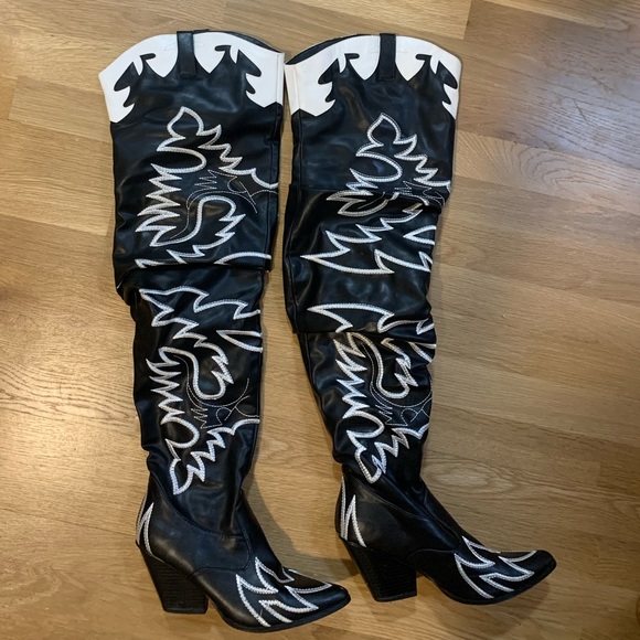 Dolls Kill Shoes - over the knee cowboy boots